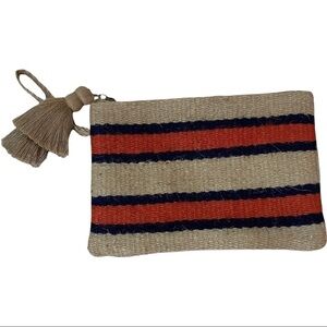 J. Jill Jute Orange Blue Stripe Clutch Tassel